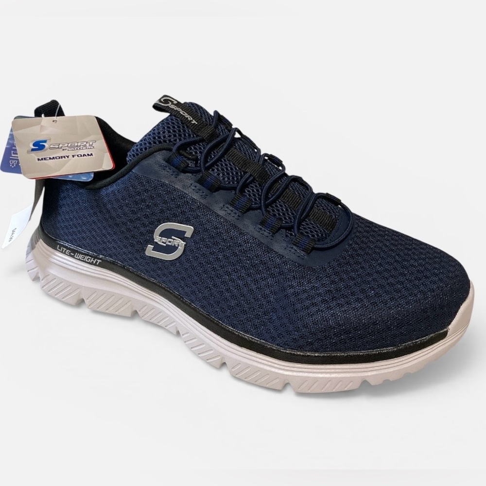 Men's 8 S Sport By Skechers Wilmer Sneakers Navy Blue/White Wide Fit Memory Foam